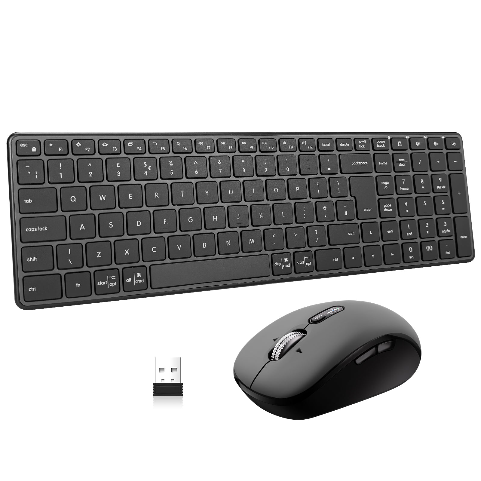 Wireless Bluetooth Keyboard and Mouse Combo(USB+BT×2),Multi-Device Ultra Slim Quiet Compact PC Computer Keyboard&Mice,4 DPI,Lag-Free Ergo,Long Battery Life for iPad,Windows,PC,Laptop,Mac,Tablet